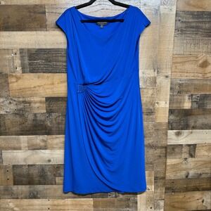 Connected Woman Blue Ruched Sheath Dress Embellished Sparkle Knee Length 20W